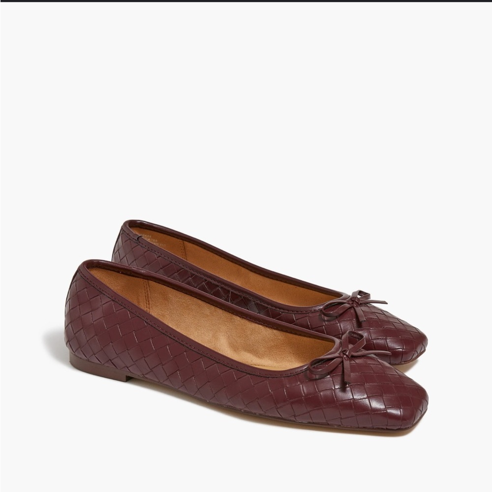 J Crew Burgundy Red Woven Square Toe Ballet Fats Bow Accent 9